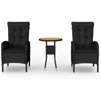The Living Store 3-tlg. Set Garten-Bistro Poly Rattan Schwarz