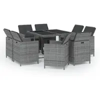 The Living Store Salon de jardin 9 pièces avec coussins Poly Rattan Gris