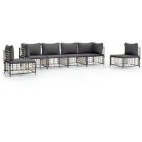 The Living Store Ensemble de salon de jardin 6 pièces avec coussins Anthracite Poly Rattan