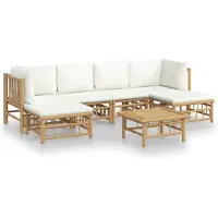 The Living Store 7-pièces salon de jardin avec des coussins en bambou blanc crème