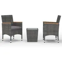The Living Store 3-tlg. Ensemble de bistrots en rotin et verre Hartglas Grau