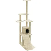 The Living Store Arbre à chat avec griffoirs en sisal Crème 155 cm