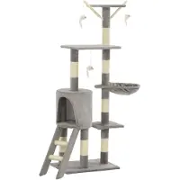 The Living Store Arbre à chat avec colonnes en sisal 138 cm Gris