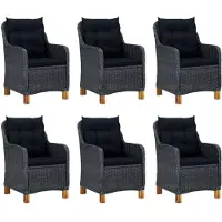 The Living Store Ensemble de jardin 7 pièces avec coussins Poly Rattan Gris foncé