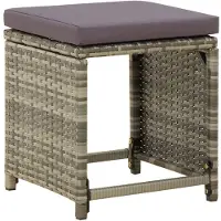 The Living Store Tabouret de jardin 4 pcs. avec coussins Poly rotin gris