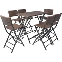 The Living Store Ensemble de jardin 7 pièces pliable Acier Poly Rattan Marron