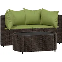 The Living Store Ensemble de salon de jardin 3 pièces avec coussins Marron Poly Rattan