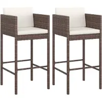 The Living Store Tabouret de bar 2 pcs. avec coussin Poly Rattan marron