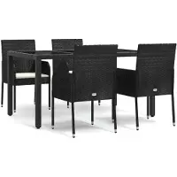 The Living Store Ensemble de jardin 5 pièces avec coussins Noir Poly Rattan
