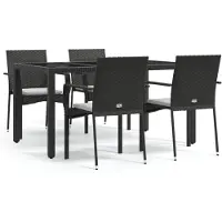 The Living Store Ensemble de jardin 5 pièces avec coussins Noir Poly Rattan