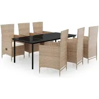 The Living Store Ensemble de jardin 7 pièces avec coussins Beige