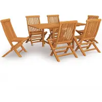 The Living Store 7-pcs. Ensemble de salle à manger de jardin en bois massif teck