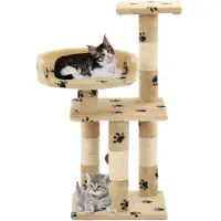 The Living Store Arbre à chat avec colonnes en sisal 65 cm Impression pattes Beige