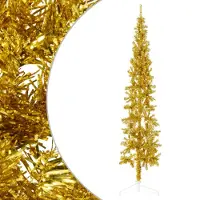 The Living Store Semi-sapin de Noël artificiel avec support Slim Gold 240 cm