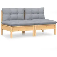 The Living Store Canapé de jardin 2 places avec coussins gris pin massif