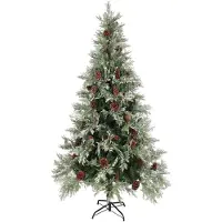 The Living Store Sapin de Noël avec éclairage et pommes de pin 225 cm PVC&PE