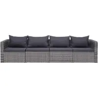 The Living Store Ensemble de salon de jardin 4 pièces avec coussins Gris Poly Rattan