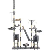 The Living Store Arbre à chat Sisal 230-250 cm Impression pattes Gris