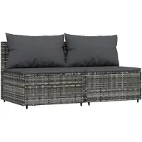 The Living Store Canapé central de jardin avec coussins 2 pcs. Gris Poly Rattan