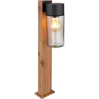 Globo Lighting lampe d'extérieur acier inoxydable aspect bois foncé, acier inoxydable noir mat, verre fumé, direction de la lumière : vers le bas, IP44, LxLxH : 90x145x500mm, excl. 1x E27 40W 230V