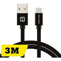 Swissten USB kaabel USB-A - USB-C, 3m, must