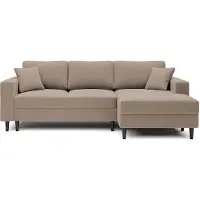 Selsey Nalika - Canapé d'angle avec fonction sommeil, coffre de lit, housse en velours beige foncé hydrofuge, côté droit