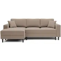Selsey Nalika - Canapé d'angle avec fonction sommeil, coffre de lit, housse en velours beige foncé hydrofuge, côté gauche