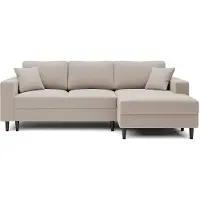 Selsey Nalika Canapé d'angle avec fonction sommeil, coffre de lit, revêtement en velours beige hydrofuge, côté droit
