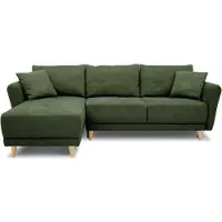 Merkloos CANAPÉ D'ANGLE CONVERTIBLE RÉVERSIBLE 3-4 PLACES CLAUDIUS - TISSU VERT OLIVE - COFFRE DE RANGEMENT - L 244 X P 158 X H 95 CM