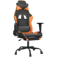 vidaXL Fauteuil gaming avec fonction massage et repose-pieds, noir et orange, en similicuir