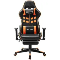 The Living Store Chaise de jeu avec repose-pieds Noir et orange Similicuir