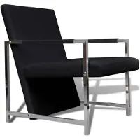 The Living Store Fauteuil avec pieds chromés Noir Similicuir