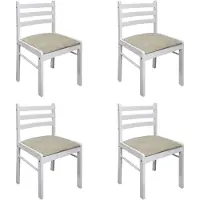 The Living Store Chaises de salle à manger 4 pcs. Blanc hévéa massif et velours