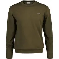 Gant pour homme. 8030561 Pull à col ras du cou en coton vert classique (XXL), Casuel, Manche longue