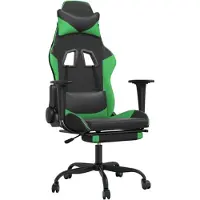 The Living Store Chaise de jeu avec massage & repose-pieds Noir & Vert Similicuir