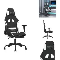 vidaXL Chaise de jeu avec massage & repose-pieds Noir et blanc Tissu - Fauteuil de jeu