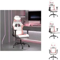 vidaXL Chaise de jeu avec massage & repose-pieds Blanc et rose Similicuir - Fauteuil de jeu