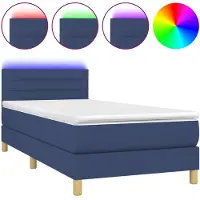 vidaXL Lit Boxspring avec matelas & LED Bleu 100x200 cm Tissu