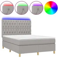 vidaXL Lit Boxspring avec matelas & LED Gris clair 140x200 cm Tissu