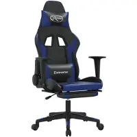vidaXL Chaise de jeu avec massage & repose-pieds Noir & Bleu Similicuir