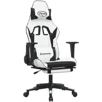 vidaXL Chaise de jeu avec massage & repose-pieds Blanc & Noir Similicuir