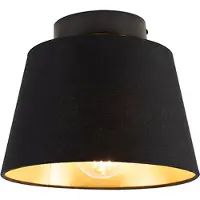 QAZQA Plafonnier avec abat-jour en coton noir avec or 20 cm - Combi Noir