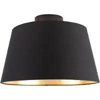 QAZQA Plafonnier avec abat-jour en coton noir et or 32 cm - Combi Noir