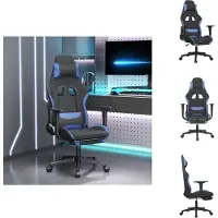 vidaXL Chaise de jeu avec massage & repose-pieds Noir et bleu Tissu - Fauteuil de jeu