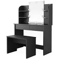 OEM Miroir de maquillage avec éclairage LED - 108 x 142 x 40 cm - Modèle de table - Noir - Bois