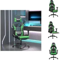 vidaXL Chaise de jeu avec massage & repose-pieds Noir & Vert Similicuir - Fauteuil de jeu