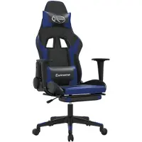 The Living Store Chaise de jeu avec massage & repose-pieds Noir & Bleu Similicuir