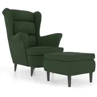 The Living Store Fauteuil à oreilles avec pouf Vert foncé velours