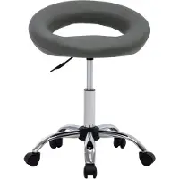 The Living Store Tabouret de travail à roulettes Gris Similicuir