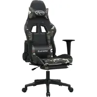 The Living Store Chaise de jeu avec repose-pieds Noir et camouflage Similicuir